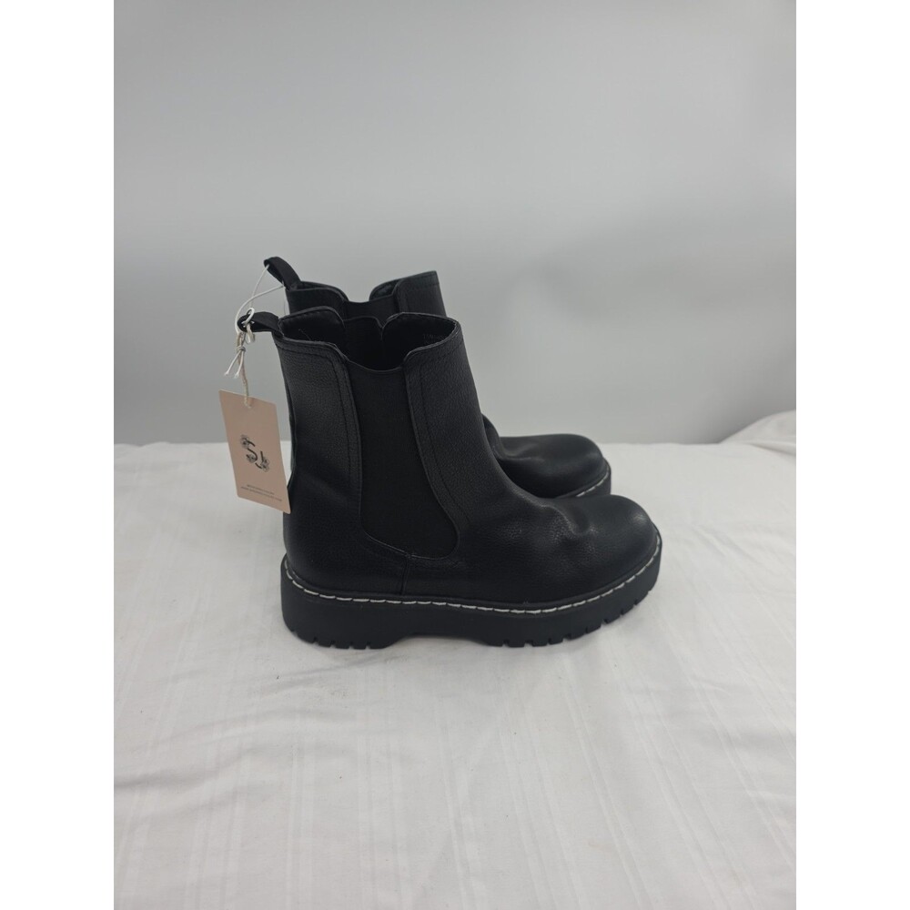 Sincerely Jules Womens Hippie Black Leather Platform Chelsea Lug Boots Size 7.5